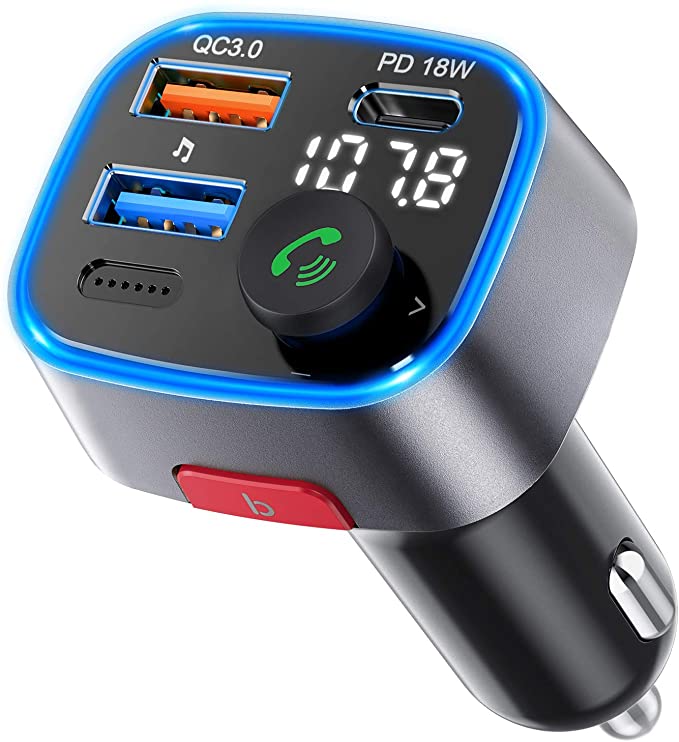 Bluetooth FM Transmitter for Car, VicTsing PD&QC3.0 Bluetooth Car Adapter/Music Player/Car Kit with Bass Hi-Fi Music/LED Backlit/Hands-free Call