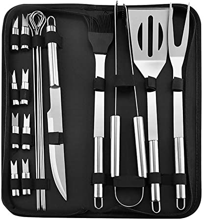 MUTOCAR BBQ Tools Set, 18 Pcs Stainless Steel Barbecue Accessories with Storage Bags, Complete Outdoor Barbecue Grill Utensils Set, for Outdoor Picnic, Camping, Grilling