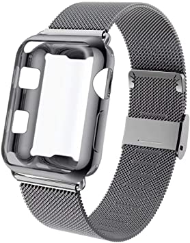 GBPOOT Compatible for Apple Watch Band 38mm 40mm 42mm 44mm with Screen Protector Case, Sports Wristband Strap Replacement Band with Protective Case for Iwatch Series 5/4/3/2/1