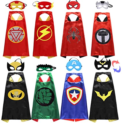 Zaleny Reversible Super Hero Capes and Masks Superhero Dress Up Costumes for Kids