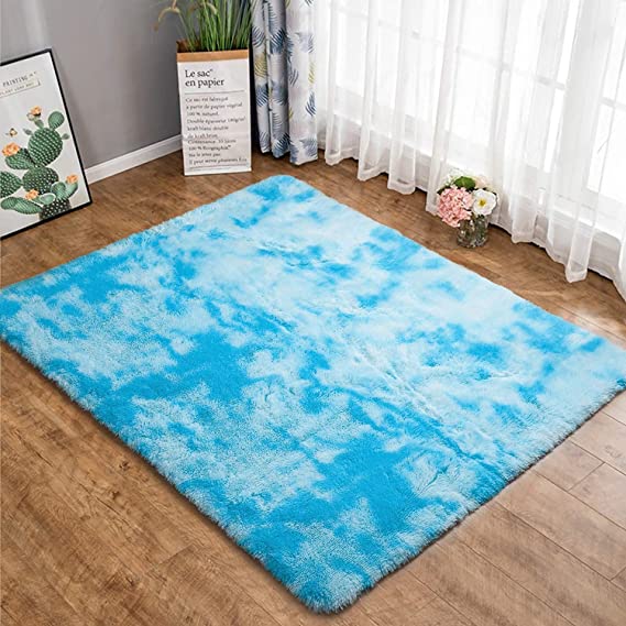 Comee Super Soft Living Room Rugs for Bedroom Fluffy Area Rugs for Kids Room Abstract Floor Modern Indoor Shaggy Plush Carpets, Home Room Decor Fuzzy Comfy Nursery Baby Play Accent Mat 5x8 Feet, Blue