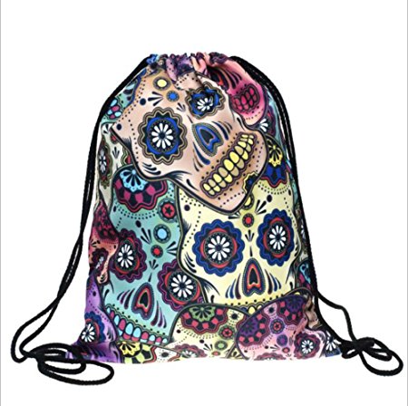 Print Drawstring Backpack String Backpacks Rucksack Shoulder Bags Gym Bag 15"x11"