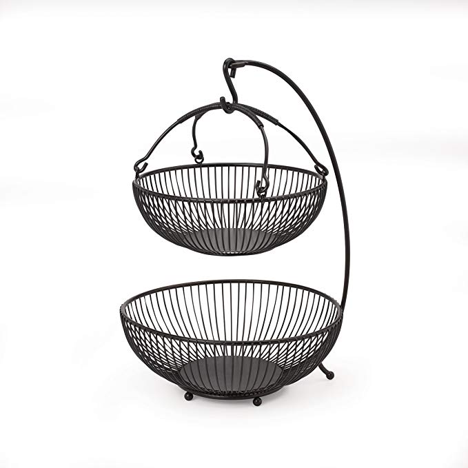 Mikasa Gourmet Basics Black Spindle 2-tier Basket with Banana Hook