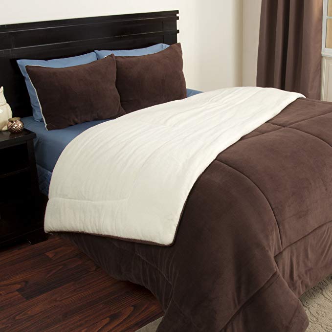 Lavish Home 3 Piece Sherpa/Fleece Comforter Set - King - Chocolate