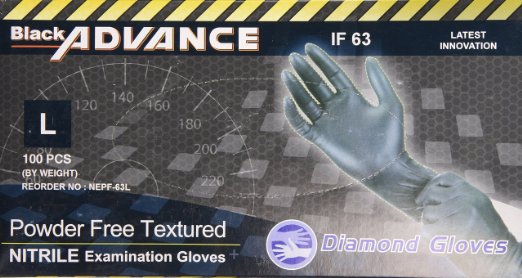 Diamond Gloves Black Advance Nitrile Examination Powder-Free Gloves Heavy Duty Large 100 Count