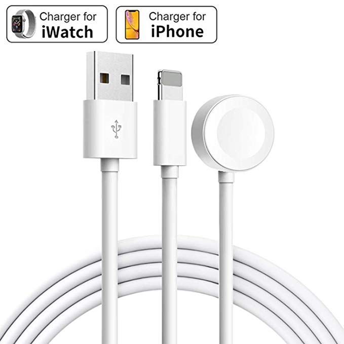 Wireless Charger for Apple Watch Magnetic Charging Cable, 2 in 1 Watch Charging Cable Cord for Apple Watch Compatible for Apple Watch Series 5/4/3/2/1 for iPhone 11/XR/XS/X/8/7-[3.3 FT/1.0M- White]