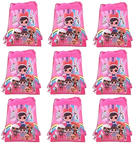 LOL Drawstring Party Bag,9 Pack Party Favors Bags Drawstring Backpacks Gifts Bags Birthday Party Supplies (9 Pack)
