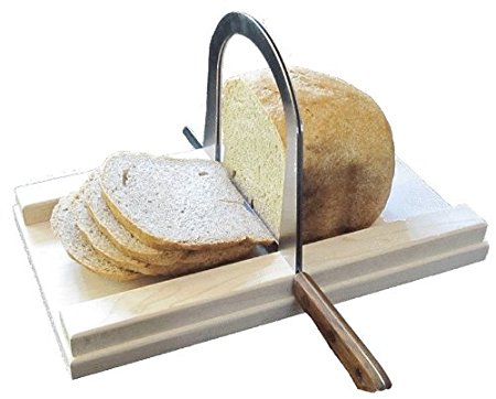 Bread Slicer Elite, Brushed Stainless Steel Guide and Maple Wood Bread Board (5 Inch Loaf)
