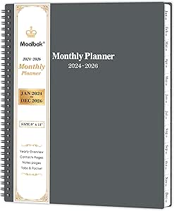 2024-2026 Monthly Planner - Monthly Calendar 2024-2026 with Two-Side Pocket, July 2024 - June 2026, 9" x 11", 2 Year Monthly Planner, Cardboard Cover