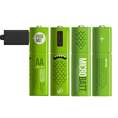 1000mAh Micro-USB AA NI-MH Rechargeable Batteries (4-Pack) with 2 in 1 Charging Cable