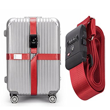 BlueCosto Luggage Strap TSA Approved Combination Lock Adjustable Suitcase Travel Belt