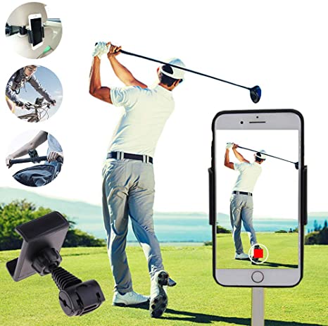 VIPMOON Car Headrest Mount, Golf Phone Holder Clip Swing Recording Training Aids - Universal Cell Phone Clip Support for Golf Trolley, Buggy or Cart, Boat, Bike - Golf Accessories - Fit for Any Phone