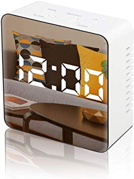 Dr. Prepare Digital Alarm Clock with 4.3" Mirror Surface, LED Display with Dimmer, Big Snooze Button, Night Mode, USB Charging, and Battery Backup for Bedroom, Living Room, Office