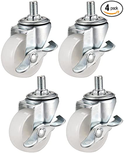 uxcell 2 Inch Swivel Caster Wheels PP 360 Degree Threaded Stem Caster Wheel with Brake M8 x 15mm, 198lb Total Load Capacity, Pack of 4