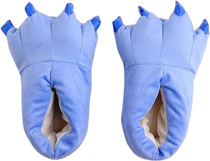 FashionFits Unisex Soft Plush Home Slippers Animal Costume Paw Claw Shoes Blue M for Adults US4-US7.5