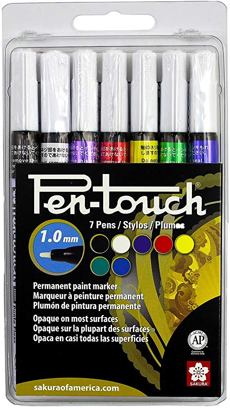 Sakura 42392 7-Piece Fine Pentouch Paint Marker, 1.0mm, Yellow, Red, Purple, Green, Blue, White and Black