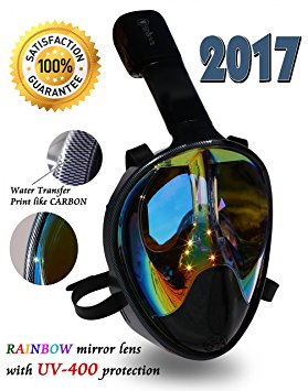 Full Face Mask For Snorkeling- Easy Breath- 180⁰ Panoramic Seaview- Rainbow Mirror Lenses HD- Design Scuba Mask- Anti-Leak & Anti-Fog- Diving Mask- Adjustable Silicone Straps