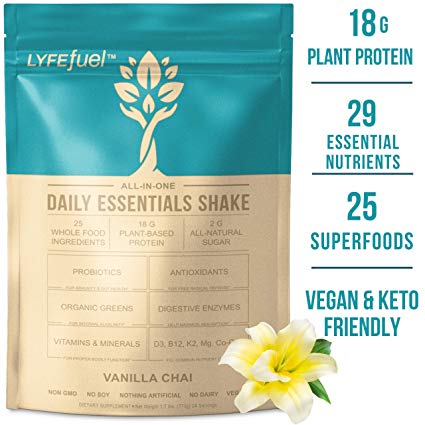 LYFE FUEL Meal Replacement Shake | Keto, Vegan & Gluten Free Plant Based Protein   Organic Superfood Greens | Vanilla Chai | 18g Rice   Pea Protein | 24 Meals
