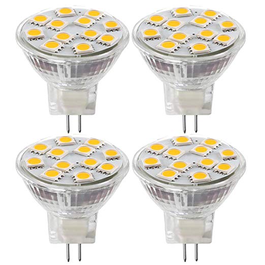 2W LED MR11 Light Bulbs, 12v 20w Halogen Replacement, GU4 Bi-Pin Base, Soft White 3000K, (Pack Of 4)