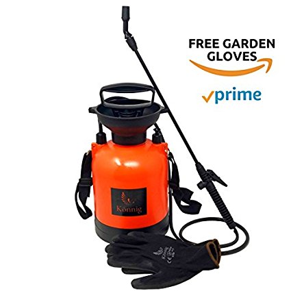 Könnig 1 Gallon / 3L Lawn, Yard and Garden Pressure Sprayer For Chemicals, Fertilizer, Herbicides and Pesticides with FREE Pair of Garden Gloves
