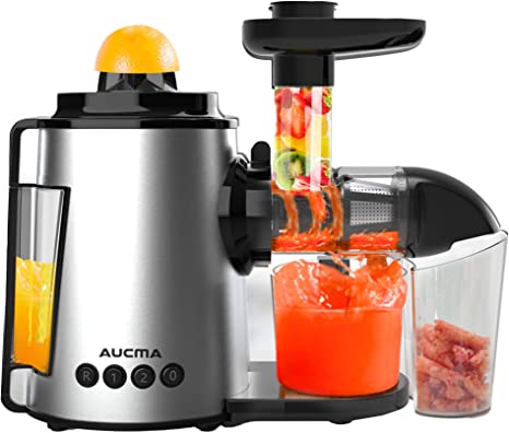 AUCMA Slow Juicer Masticating Cold Press Juice with Citrus Juicer Fruit Vegetable Extractor Procesor 150W 90 RPM