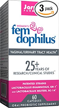 Jarrow Formulas Fem-Dophilus, Supports Vaginal and Urinary Tract Health, 60 Capsules (Cool Ship, Pack of 3)