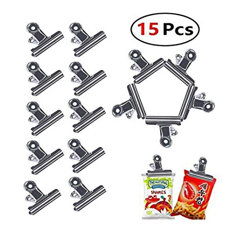 Yooap Set of 15 Stainless Steel Chip Bag Clips,Large and Durable with 3-inches Wide,Great for Air Tight Seal Grip on Coffee & Food Bags, Kitchen Home Usage(15PCS)