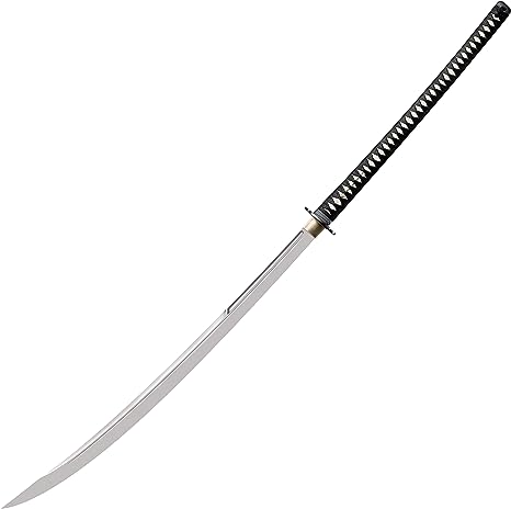 Cold Steel Warrior Series Katana Samurai Sword with Ray Skin Handle, Black Lacquered Wood Scabbard, Black Braid Cord and Brass Menuki, Nodachi