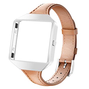 Wearlizer for Fitbit Blaze Wrist Strap and Frame, Vintage Leather Bands Accessories, Premium Genuine Leather Replacement Strap with Metal Frame for Fitbit Blazeink