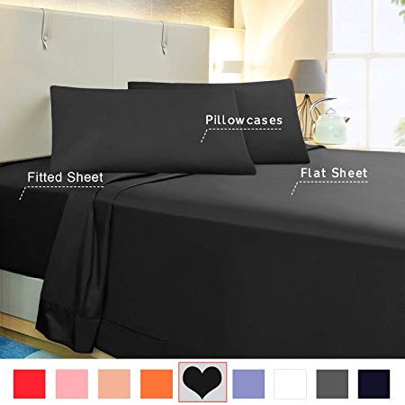 Allo Soft Microfiber Bed Set,4 Piece Sheet Set, Extra Soft, Wrinkle Resistant, Breathable - Deep Pocket Fitted Sheet (Black, Queen)
