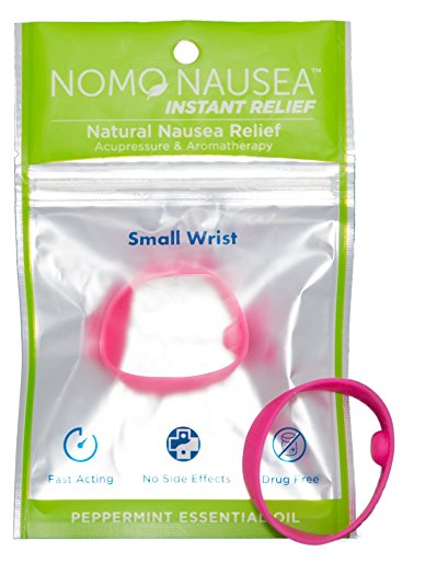 NoMo Nausea Bands INSTANT MORNING SICKNESS RELIEF, Peppermint Scented Anti-Nausea Pregnancy Band With Acupressure, Pink (XS to Medium Adult size) Wristband for motion sickness and nausea in pregnancy