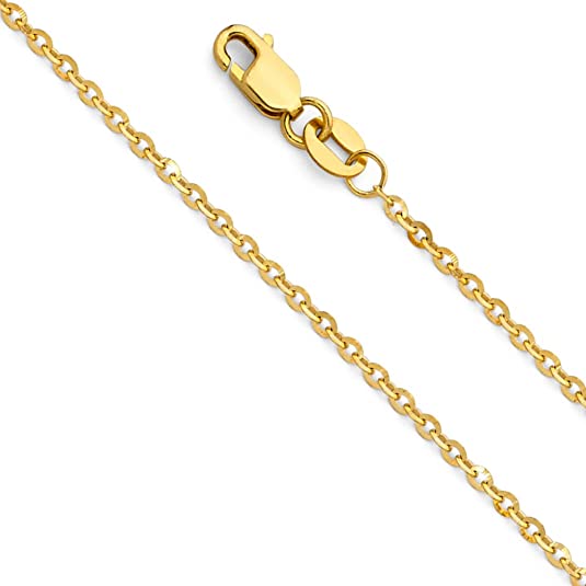 14k REAL Yellow OR White Gold Solid 1.5mm Side Diamond Cut Rolo Cable Chain Necklace with Lobster Claw Clasp