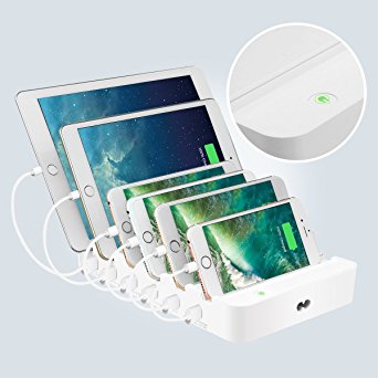 Charging Station, ELEGIANT 6 Port USB Charger with QC 3.0 Technology Desktop Organizer and Smart IC Tech Fast Charger for iPhone 8 / 7 / 6s / Plus / iPad / Sony / Bluetooth Speakers / Kindle