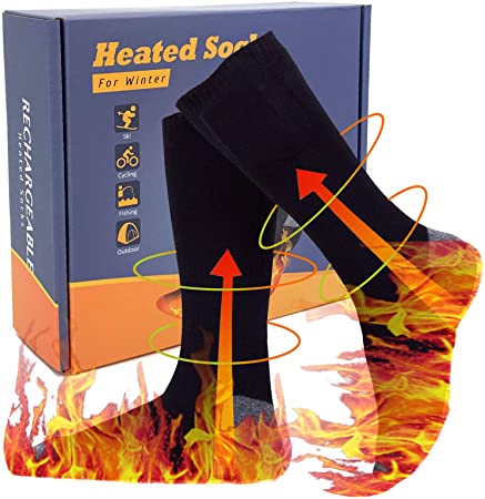 Heated Socks for Men Women - Rechargeable Electric Socks 3.7v 4000mAh, 3 Heating Settings Upgraded Thermal Sock Warm Cotton Socks for Outdoor Sport Camping, Fishing, Cycling Motorcycling Skiing