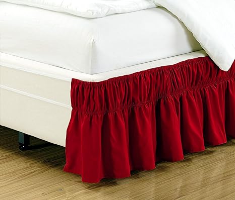 Mk Collection Wrap Around Style Easy Fit Elastic Bed Ruffles Bed-Skirt Twin-Full Solid Red New