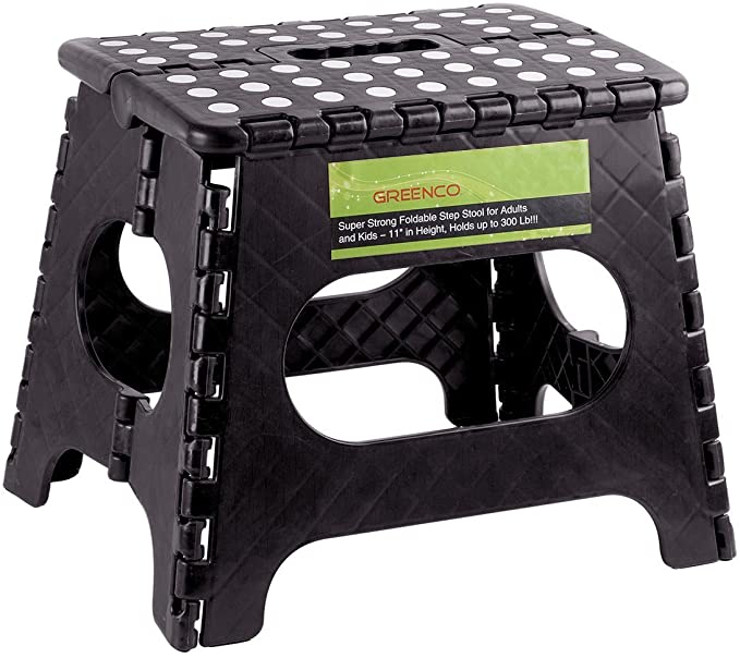 Greenco Super Strong Foldable Step Stool for Adults and Kids, 11", Black