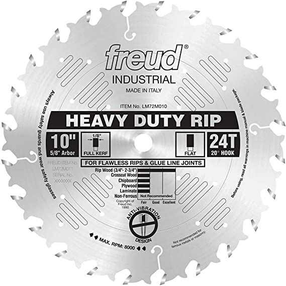 Freud LM72M010 Industrial Heavy Duty Rip Saw Blade 10-Inch by 24 Flat Top 5/8-Inch Arbor Ice Coated, One Size, Multi