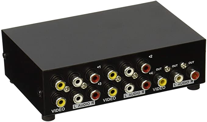 AuviPal 4-Way RCA Switcher 4 in 1 Out Composite Video L/R Audio AV Selector Box for DVD VCR VHS/AV Receiver/Game Consoles