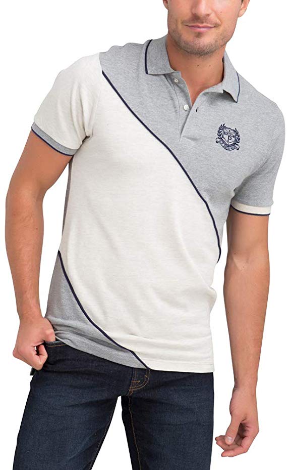 U.S. Polo Assn. Mens Color Block Pique Polo Shirt with Jacquard Collar