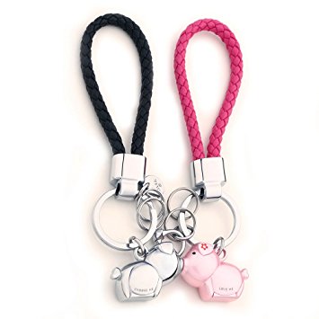 MILESI Destined Kiss one pair Piggies Couple Keychain with Magnetism Valentine's Love Present (silver pink)