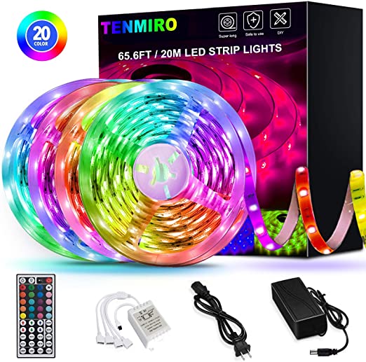 65.6ft Led Strip Lights, Tenmiro Ultra-Long RGB LED Lights Strip 5050 LED Tape Lights Flexible Color Changing LED Lights with 44 Keys IR Remote for Bedroom, Kitchen, DIY Home Decoration(4X16.4ft)