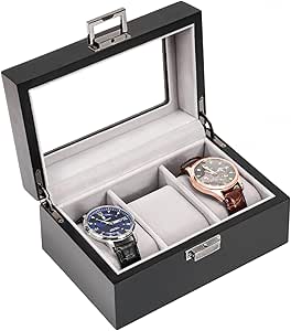 ProCase Wooden Watch Box for Men, 3 Slot Watch Display Case Mens Watch Box Organizer, Wood Watch Case for Men Watch Storage, Watch Holder Organizer with Glass Lid -3 Slot, MatteBlack