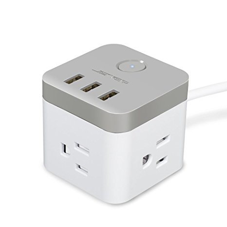 JSVER 3-Outlet Power Strip with 3 USB Charging Station with 4.92 Ft Cable