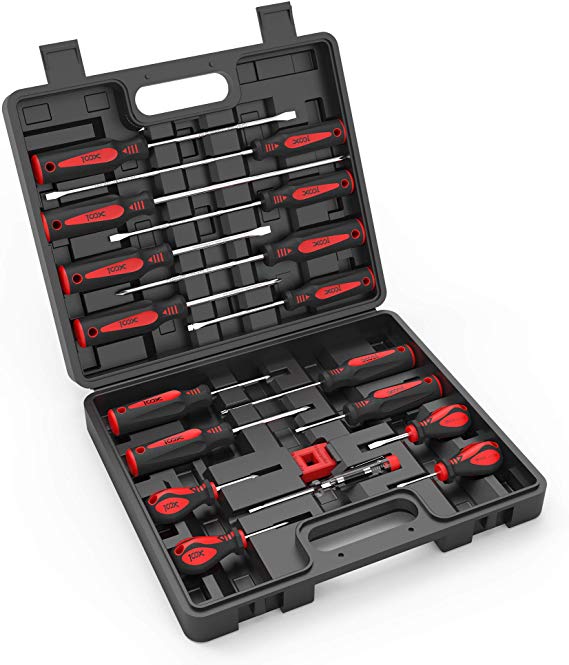 Magnetic Screwdriver Set 18 PCS with Storage Case, Professional Cushion Grip 9 Phillips and 7 Flat Head Tips Screwdriver Non-Slip for Repair Home Improvement Craft