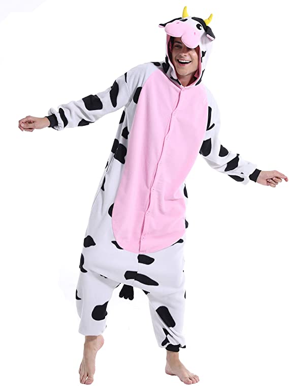 Adult Cowcow Plush One Piece Pajamas Animal Cosplay Costume for Men Women