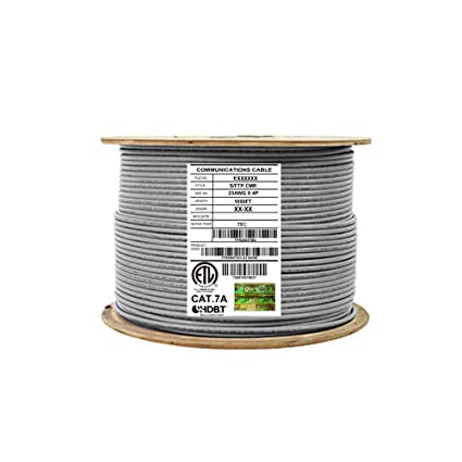 CAT7A Shielded Riser (CMR), 1000ft, S/FTP 23AWG, Solid Bare Copper, 1000MHz, UL Certified, Bulk Ethernet Cable Reel in Gray