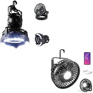 Odoland Bundle - 2 Items Camping Lantern with Ceiling Fan and Rechargeable Battery Operated Fan