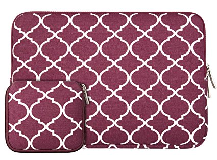 Mosiso Quatrefoil Style Canvas Fabric Laptop Sleeve Bag Cover for 13-13.3 Inch MacBook Pro, MacBook Air, Notebook with Small Case, Wine Red