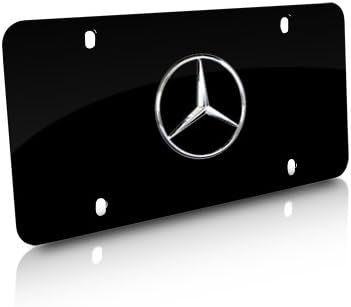 Mercedes-Benz Chrome Star Logo on Black Steel License Plate