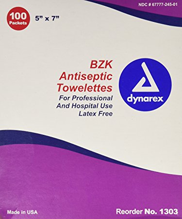 BZK Antiseptic Cleansing Towlettes, 100 packaged towlettes, 5"x 7"